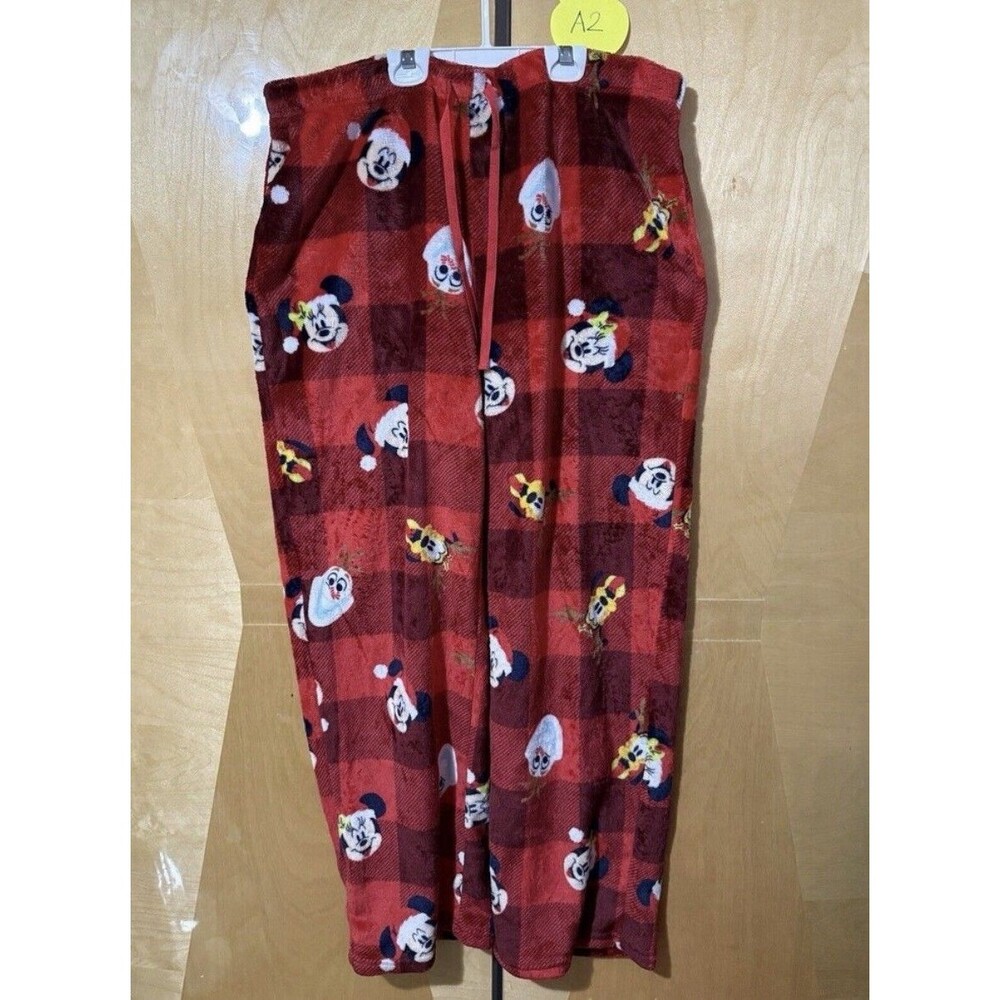 Disney Womens Pajama Pants XL Extra Large Red Mickey Minnie Olaf Pluto Christmas